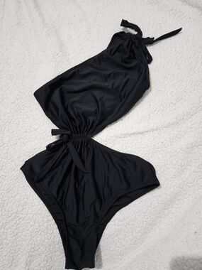 Black One-Piece Swim Suit with Tie Details